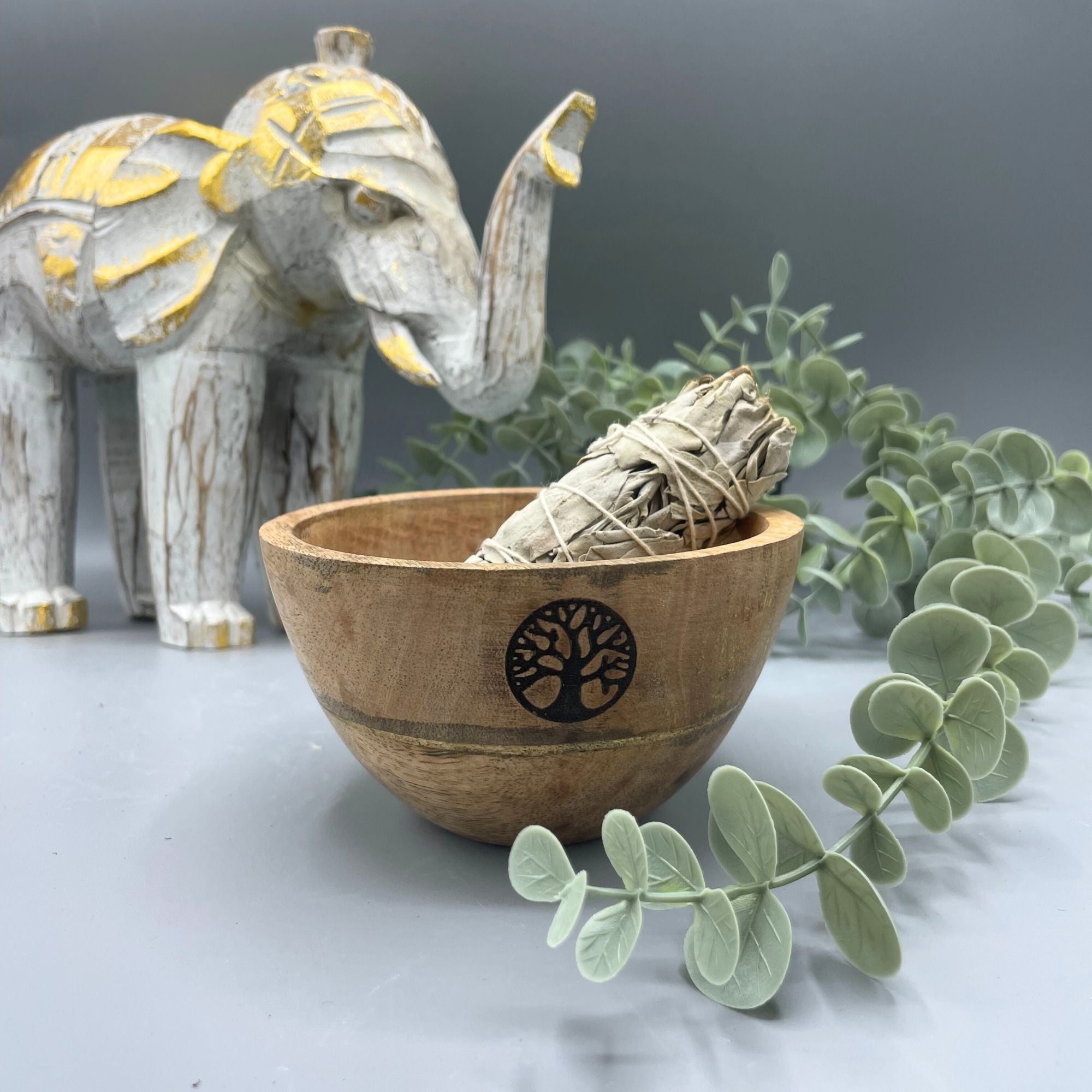 Wooden Smudge Offering Bowl Tree Of Life 11x7cm